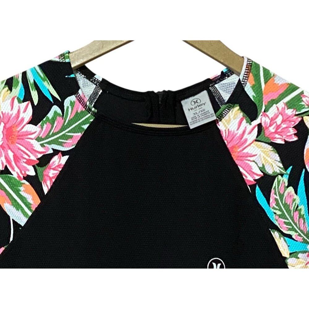Hurley Long Sleeve One Piece Swimsuit XL Black Floral Rash Guard NWT - Picture 3 of 9